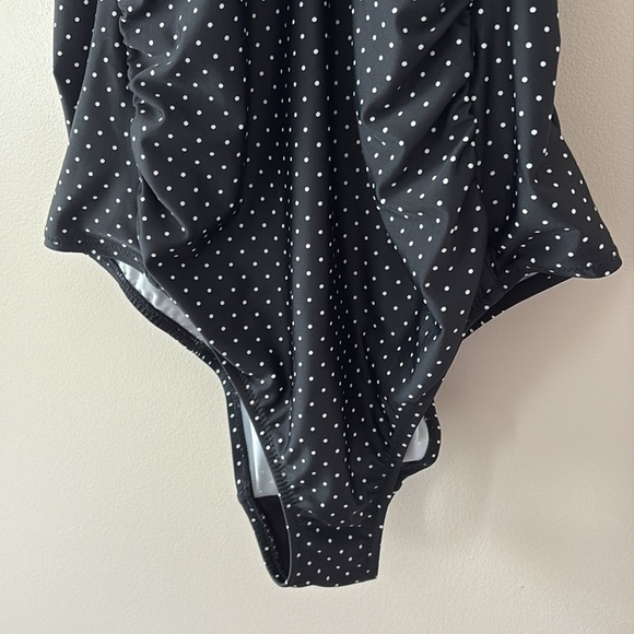 Motherhood Maternity Polka Dot Tie Front Criss Cross One Piece Swimsuit Black L - Picture 6 of 16
